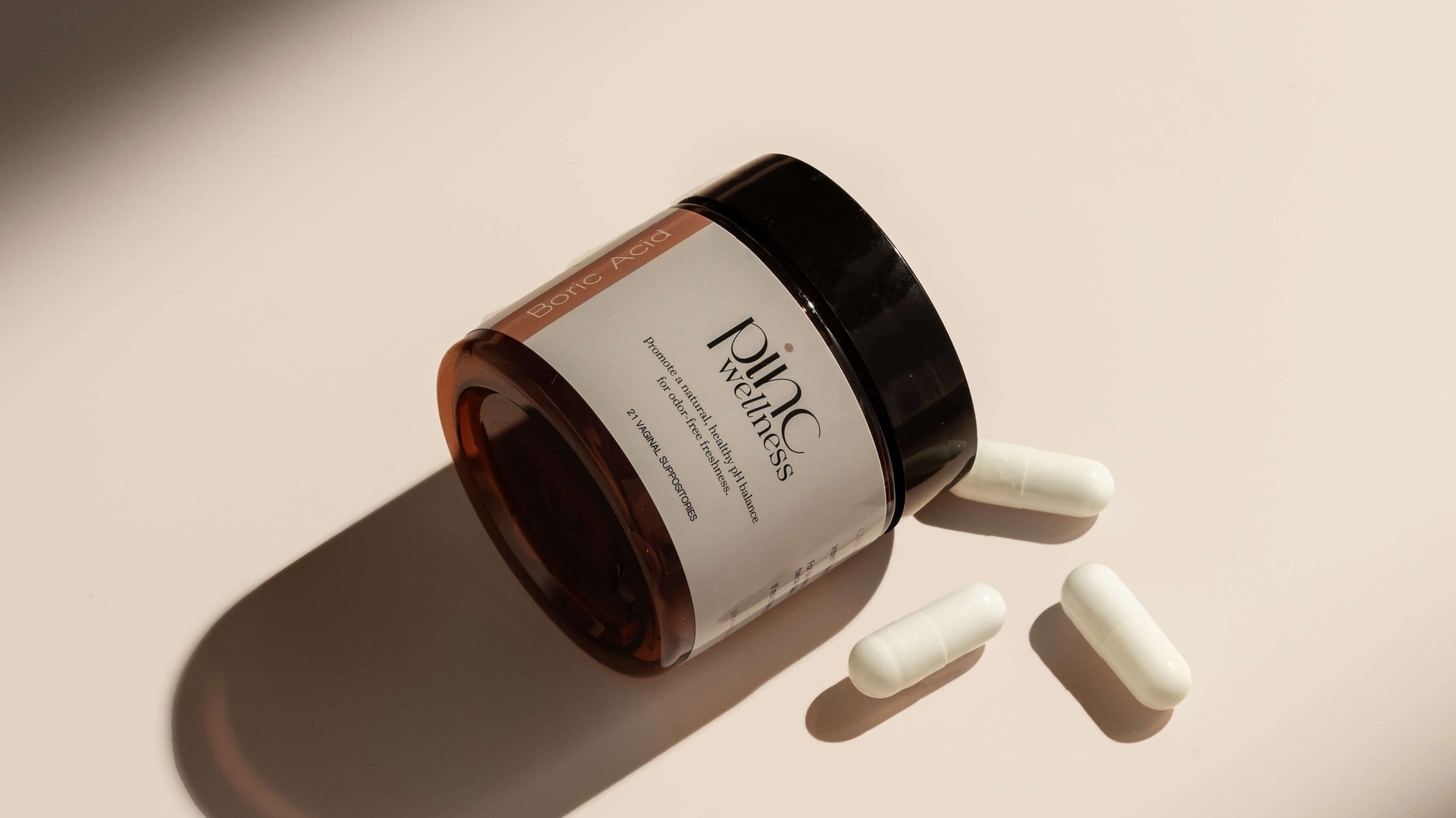 A jar of boric acid suppositories by Pinc Wellness