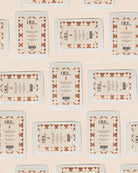 Repeating pattern of Pinc Wellness packets on pale peach, geometric designs.