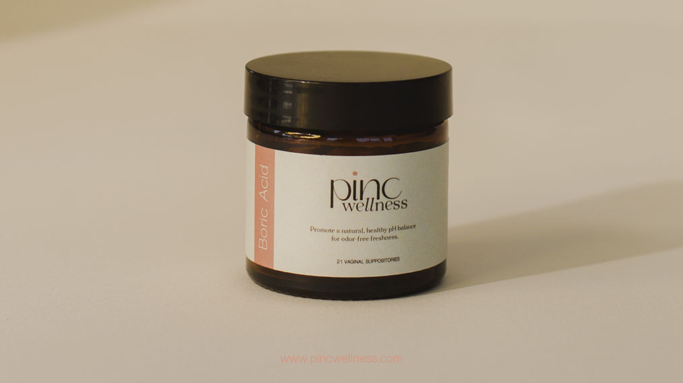 A jar of boric acid suppositories by Pinc Wellness