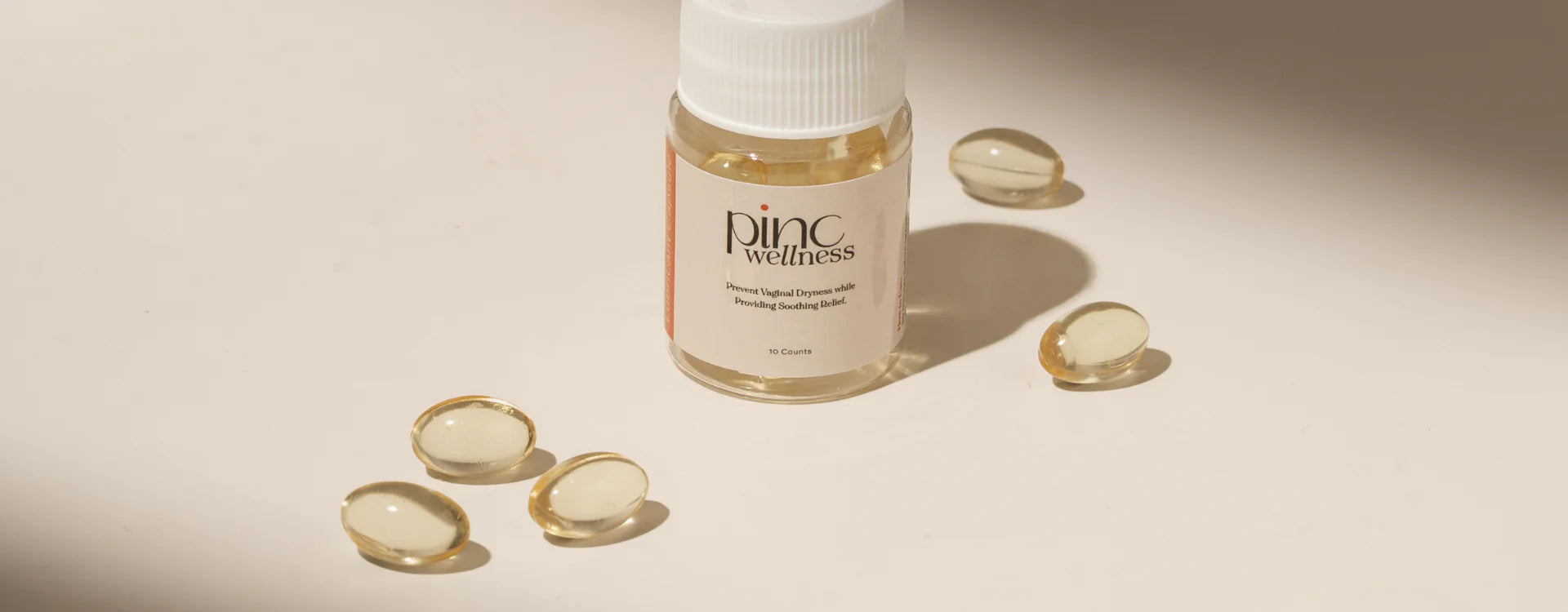 Visual representation of vaginal dryness symptoms and solutions with product imagery.